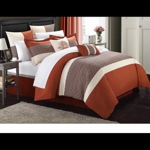 8 piece KING comforter set brick/brown. NEW